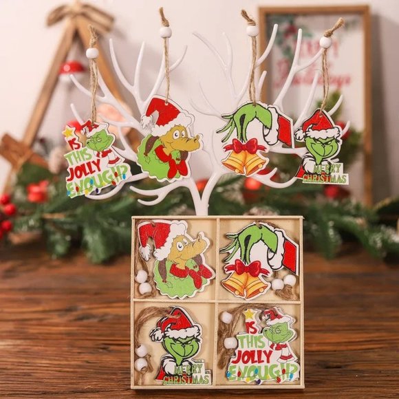 None Other - BEST SELLER Grinch Wood Christmas Ornaments 12PC Set